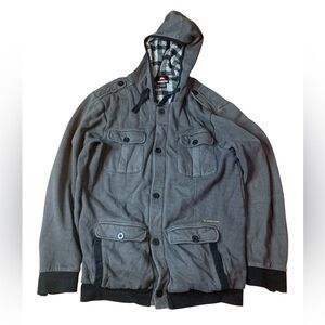 Quiksilver Men's Hooded Military Utility Jacket | Grey Flannel Lined | Large